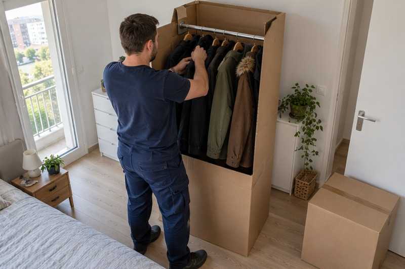 Penderie carton garnie de manteaux