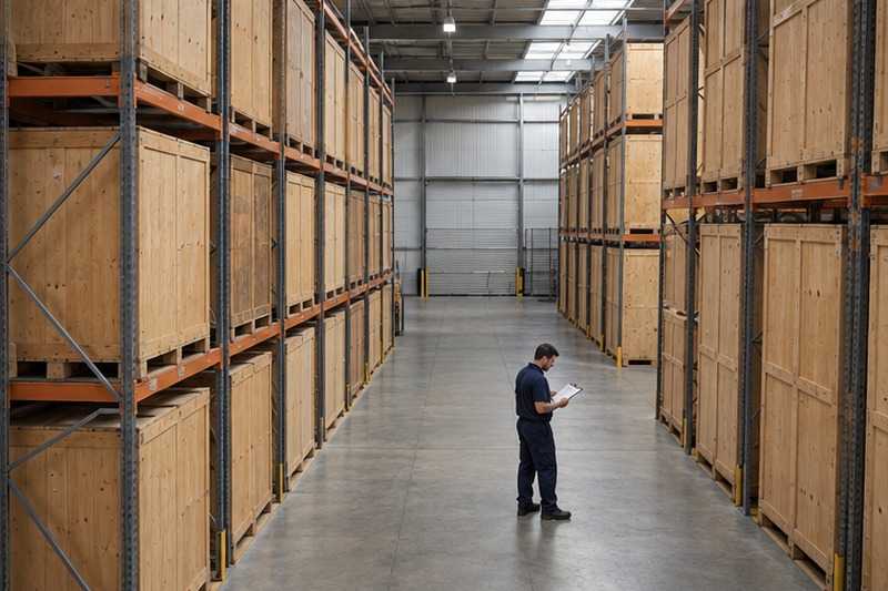 Caisses de stockage sur rayonnages hauts : chantier Rue Ambroise Croizat