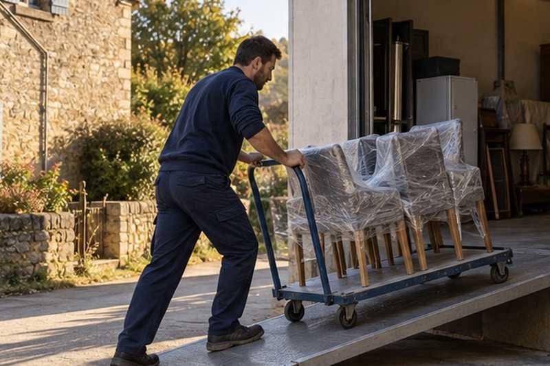 Chaises filmées poussées sur une rampe