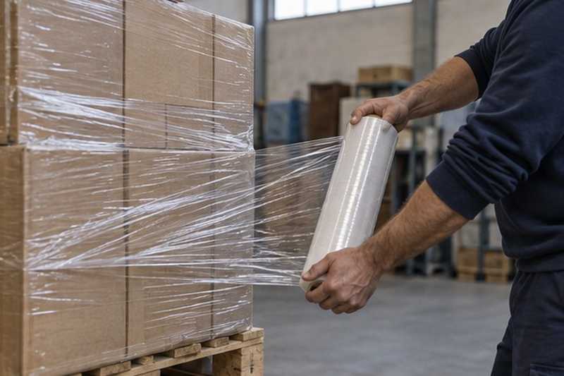 Palette de cartons filmée