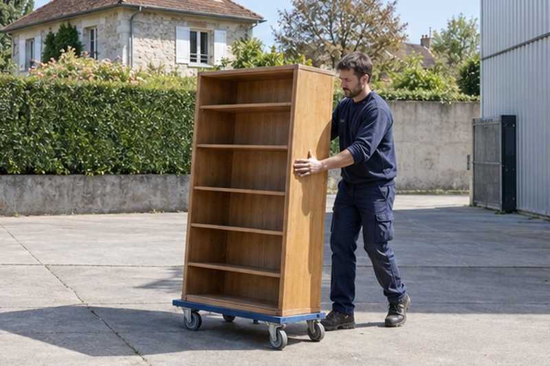 Bibliothèque roulée dans une cour de dépôt, Draveil
