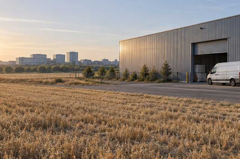 Entrepôt de stockage en bordure de champs : chantier Avenue du Bourgneuf