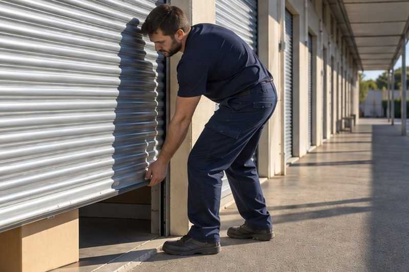 Rideau métallique tiré sur un box : chantier Rue Aristide Briand