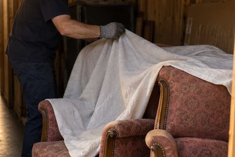 Drap posé sur des fauteuils entreposés