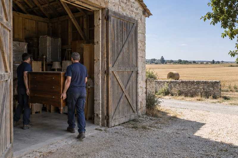 Grange reconvertie en stockage de meubles : chantier Rue Bayard