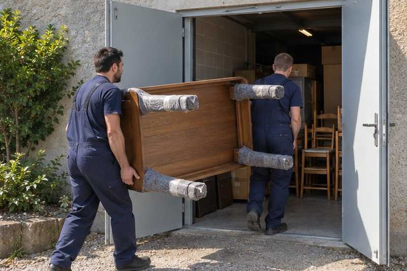 Table rentrée dans un local de stockage : chantier Rue du Colin Maillard