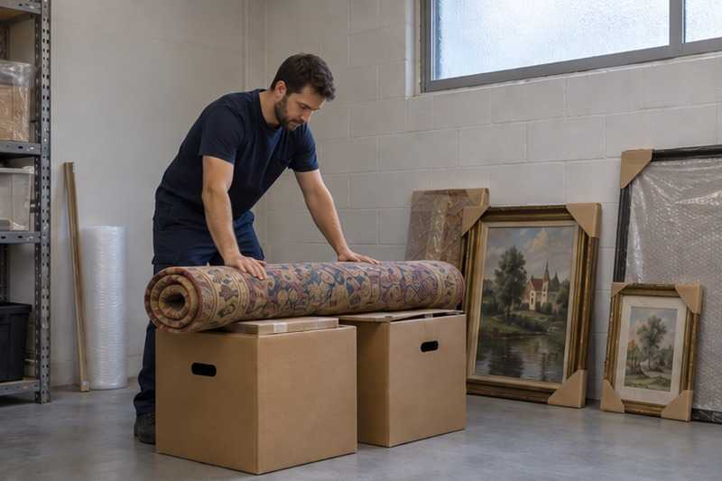 Tapis roulé dans une pièce de stockage : chantier Rue François de Chateaubriand
