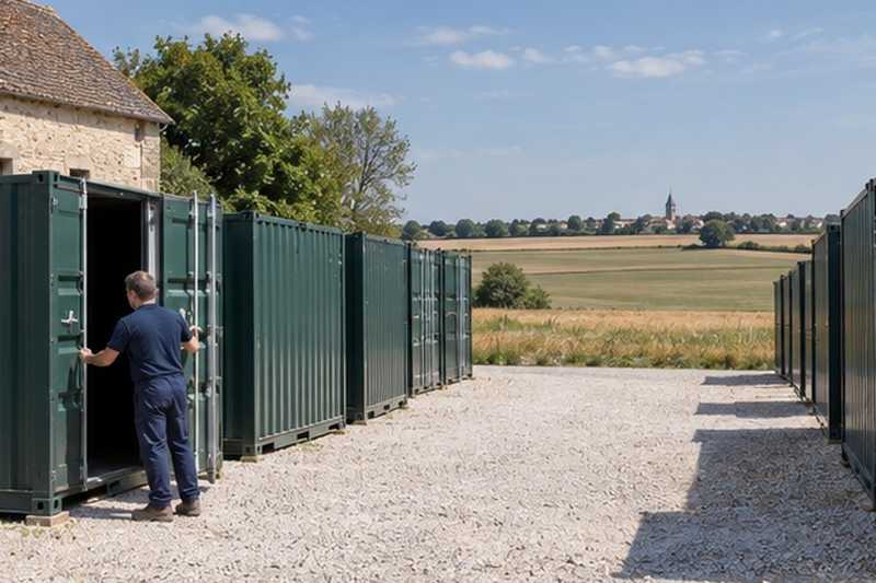 Conteneurs de stockage dans une cour gravillonnée : chantier Rue Alphonse Daudet