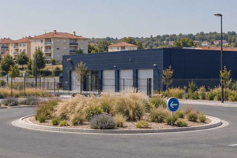Bâtiment de stockage près d’un rond-point : chantier Rue Celestin Simonnot