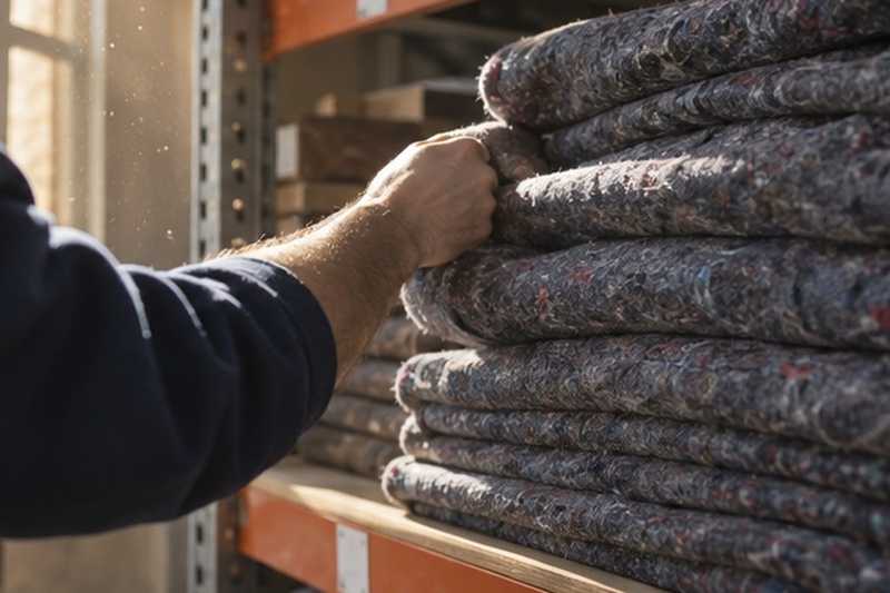 Couvertures pliées dans un dépôt