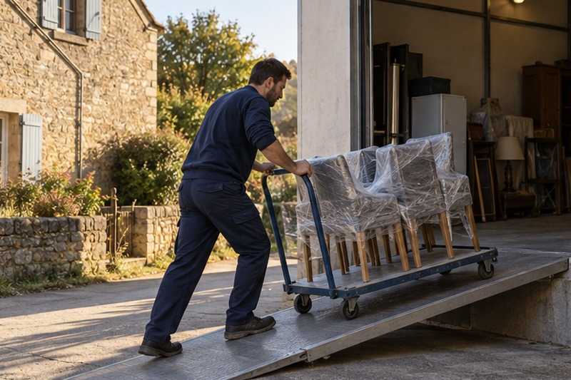 Chaises filmées poussées sur une rampe : chantier Rue Alfred de Musset