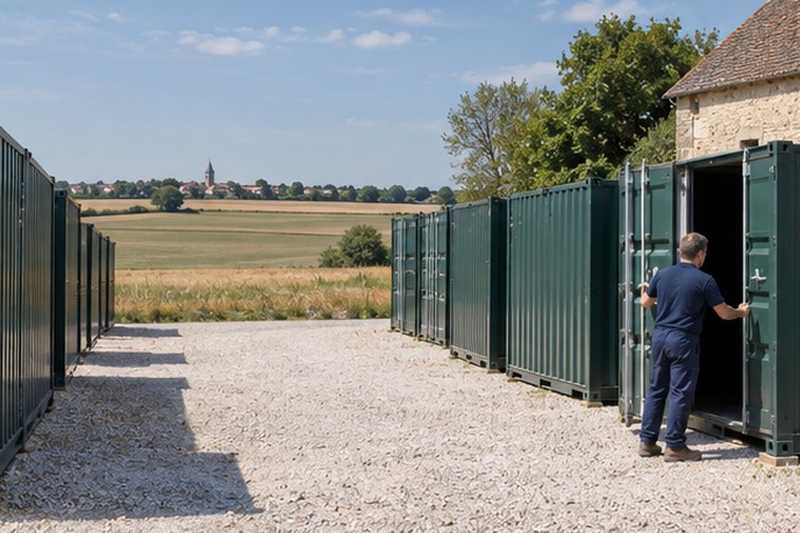 Conteneurs de stockage dans une cour gravillonnée