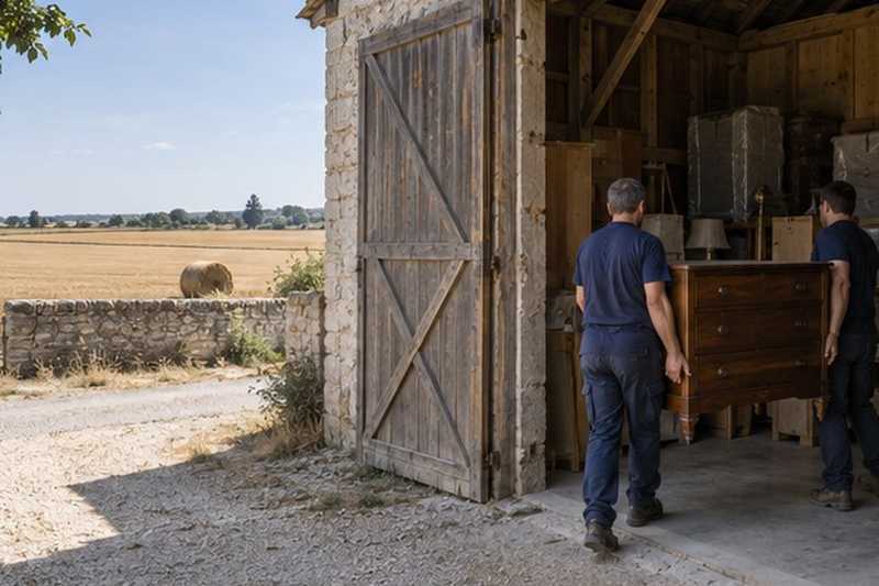 Grange reconvertie en stockage de meubles : chantier Rue Bara