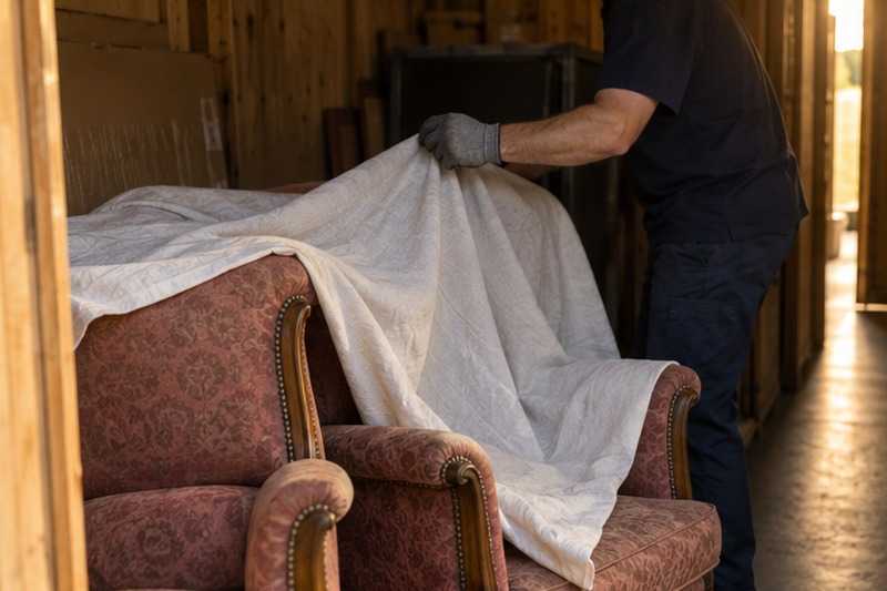 Drap posé sur des fauteuils entreposés : chantier Rue Albert Einstein