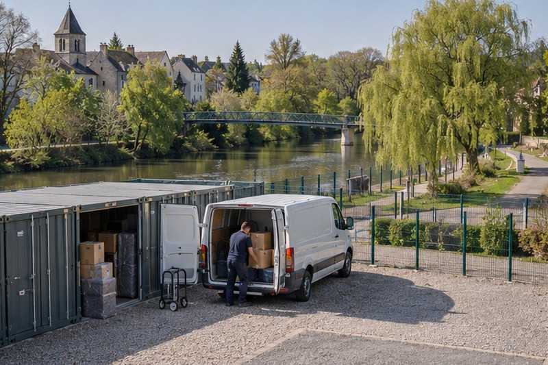 Conteneurs près d’un chemin de halage : chantier Rue Jules Guesde