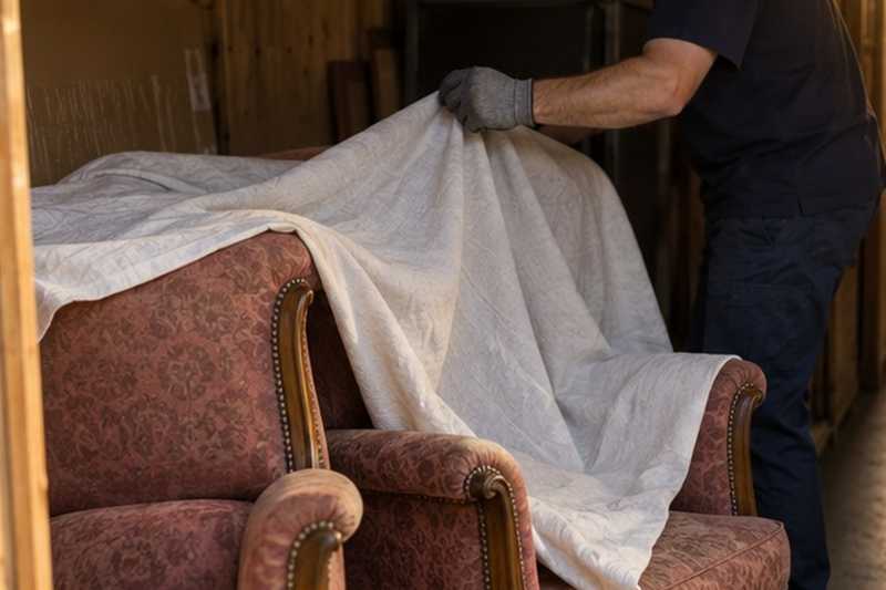 Drap posé sur des fauteuils entreposés
