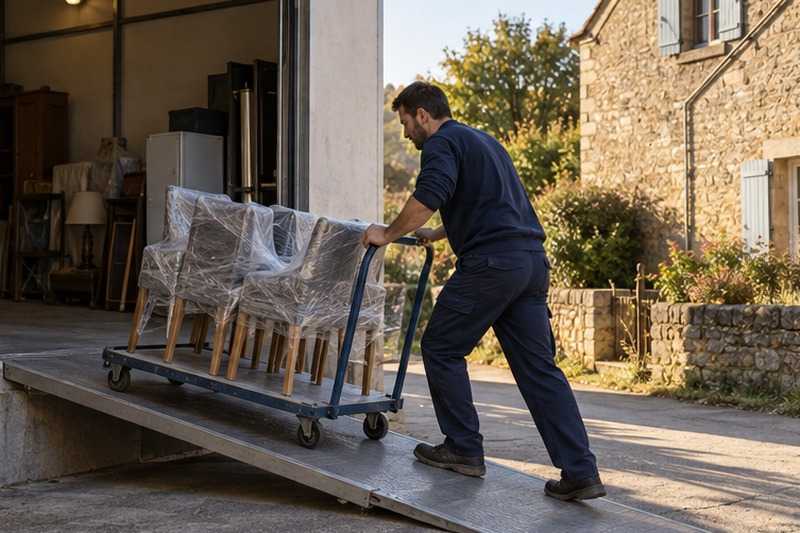 Chaises filmées poussées sur une rampe : chantier Rue Albert Marquet