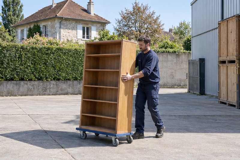 Bibliothèque roulée dans une cour de dépôt : chantier Rue Alfred de Musset
