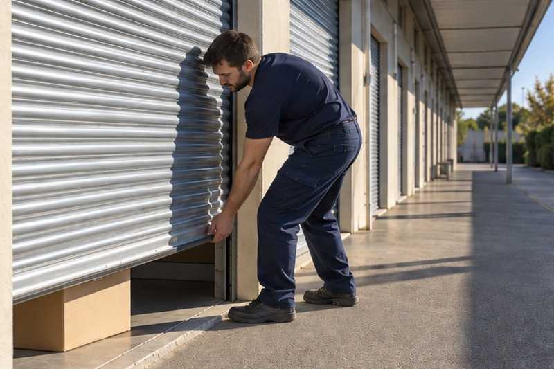 Rideau métallique tiré sur un box : chantier Rue des Amandiers