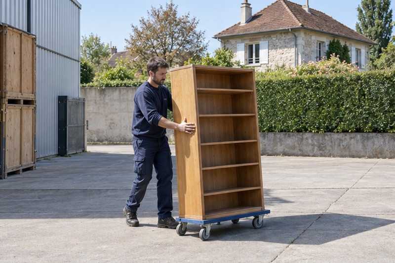 Bibliothèque roulée dans une cour de dépôt : chantier Rue Argot