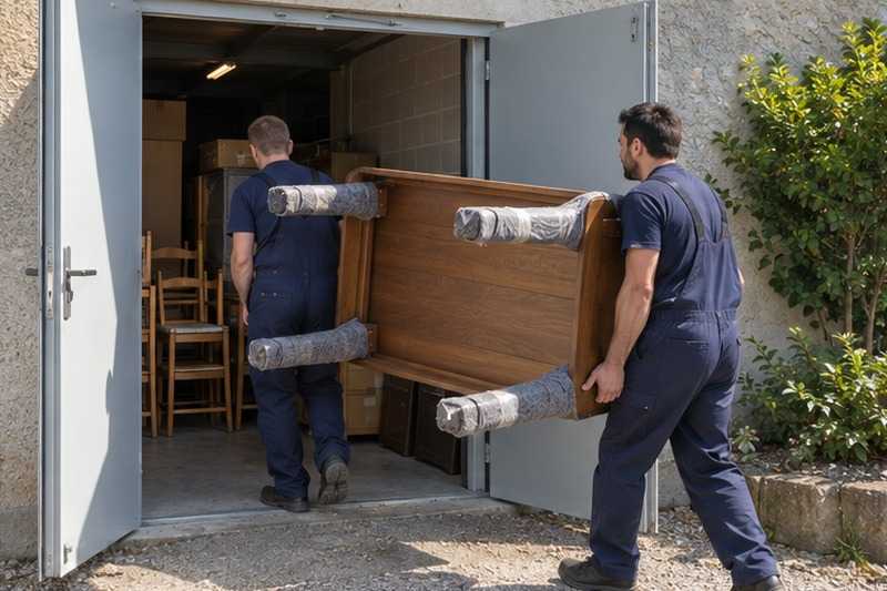 Table rentrée dans un local de stockage : chantier Rue Audemars