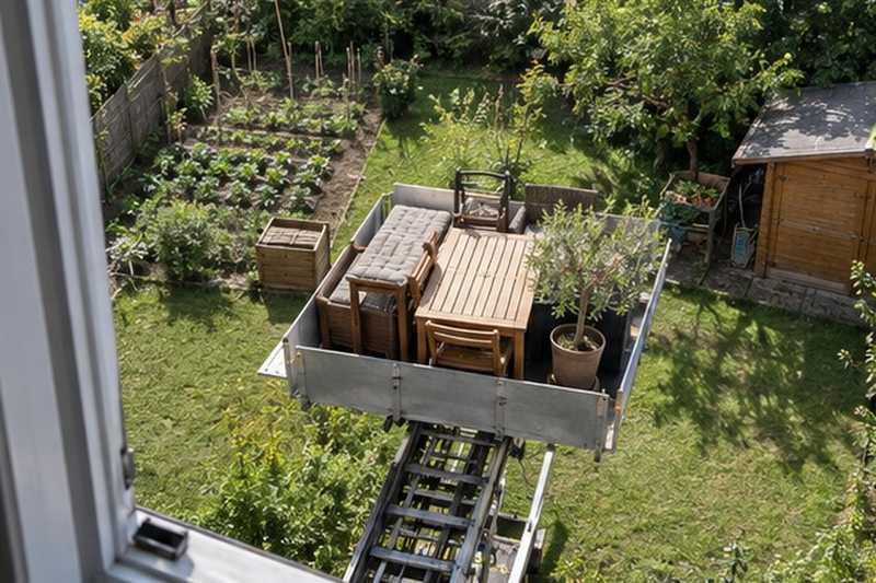 Mobilier de jardin descendu par l’extérieur : chantier Avenue des Chênes