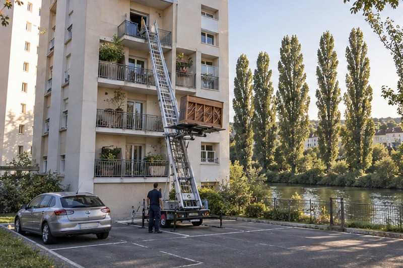 Monte-meuble au pied d’une résidence riveraine : chantier Rue Carnot