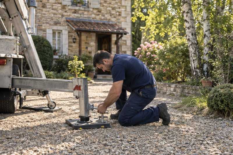 Stabilisation du monte-meuble dans une allée : chantier Rue de Juvisy
