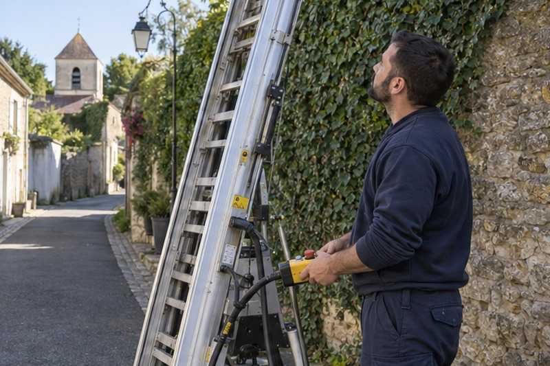 Commande du monte-meuble en main : chantier Rue Alfred Gravier