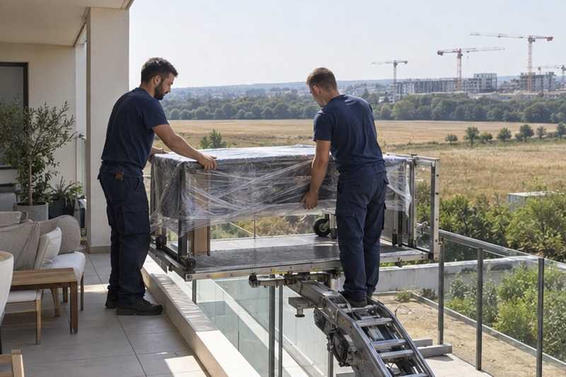 Table déchargée sur une terrasse : chantier Rue Léopold Vendries
