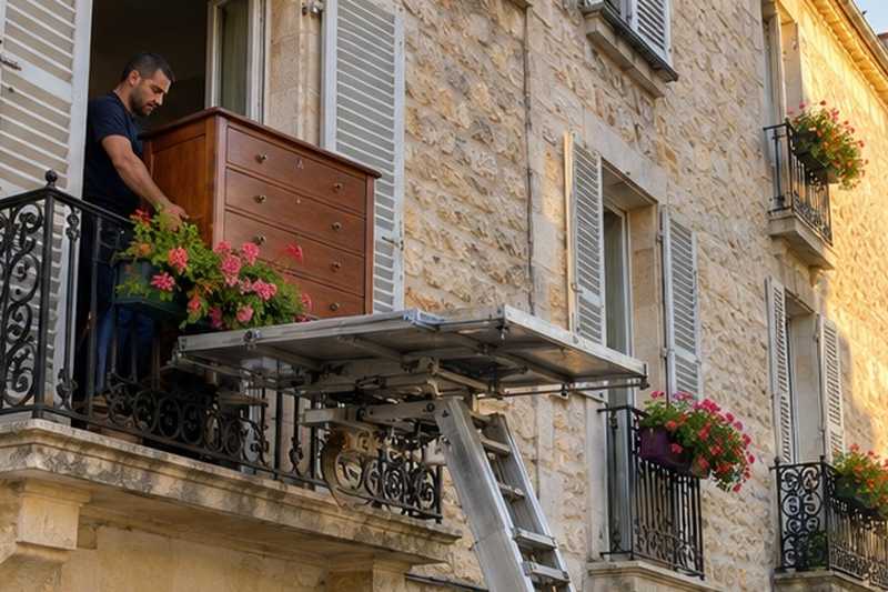 Buffet réceptionné sur un balcon étroit : chantier Allée des Collèges