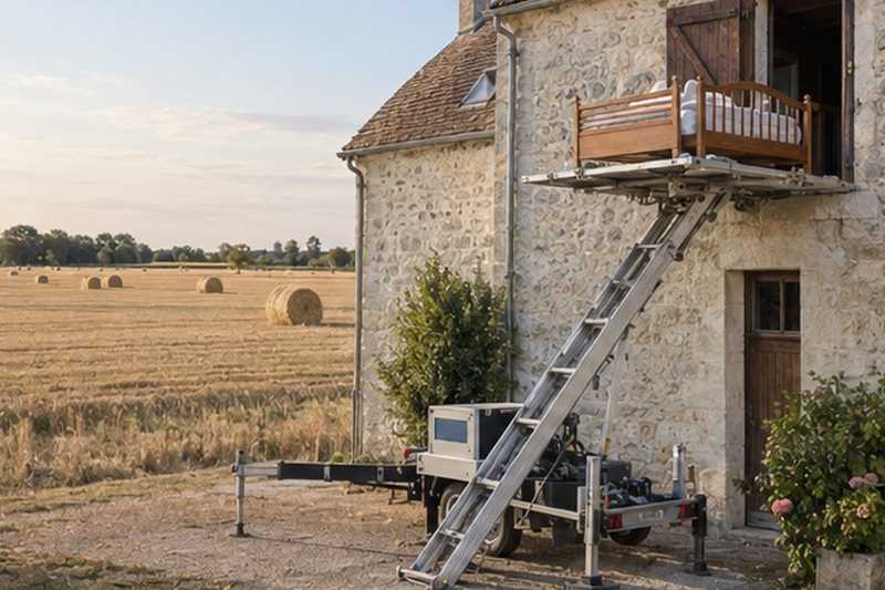 Lit monté dans une ferme en pierre