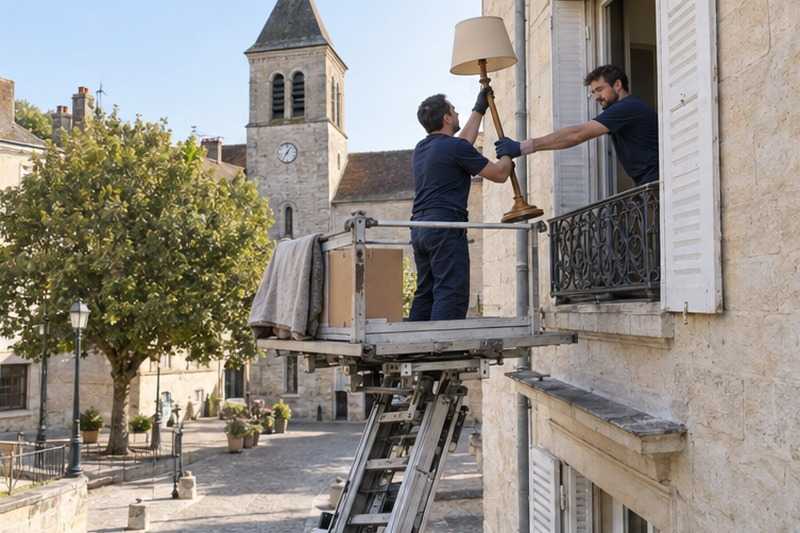 Lampadaire passé par la fenêtre : chantier Rue Saint-Antoine