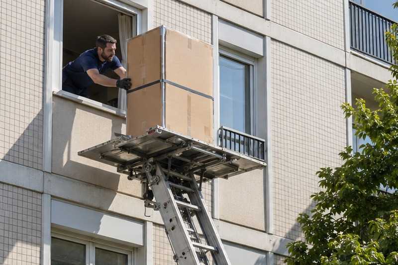 Armoire réceptionnée à une fenêtre : chantier Rue de la Cerisaie