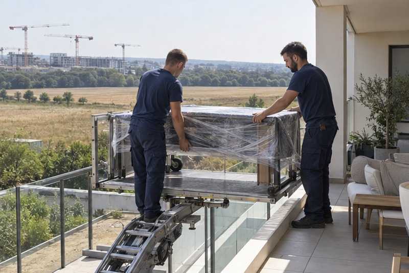 Table déchargée sur une terrasse : chantier Rue Celestin Simonnot