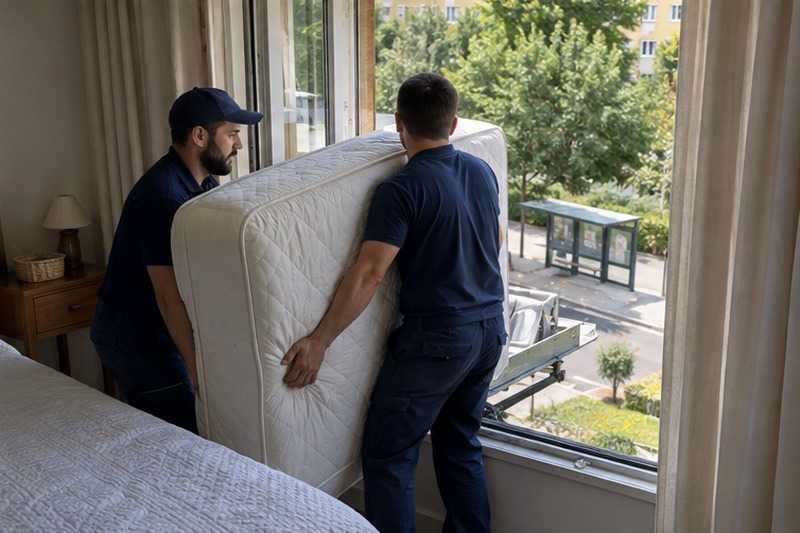 Matelas entré par une porte-fenêtre : chantier Avenue du Président Wilson