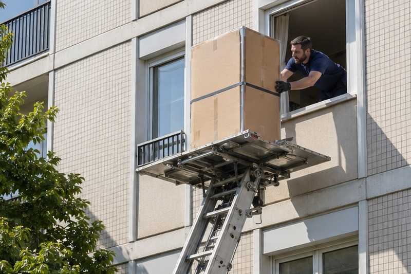 Armoire réceptionnée à une fenêtre : chantier Rue de la Vallée