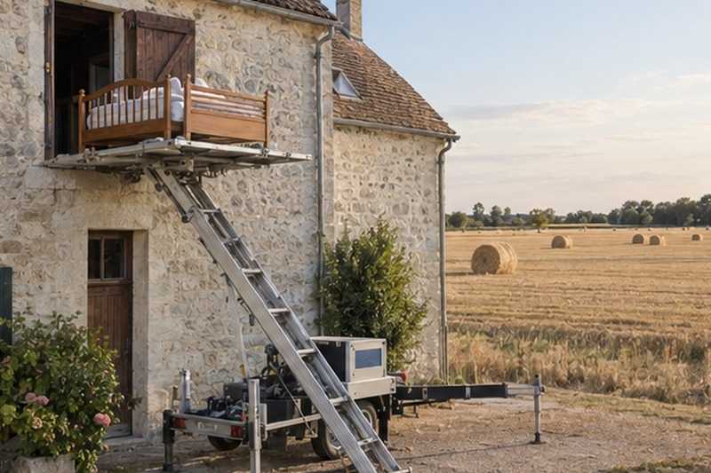 Lit monté dans une ferme en pierre : chantier Avenue de l’Aqueduc