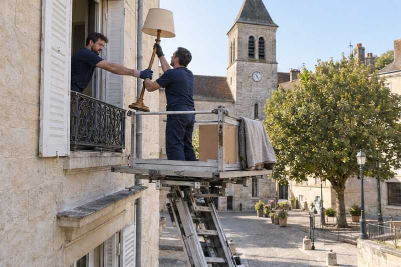 Lampadaire passé par la fenêtre : chantier Avenue des Bois Clairs