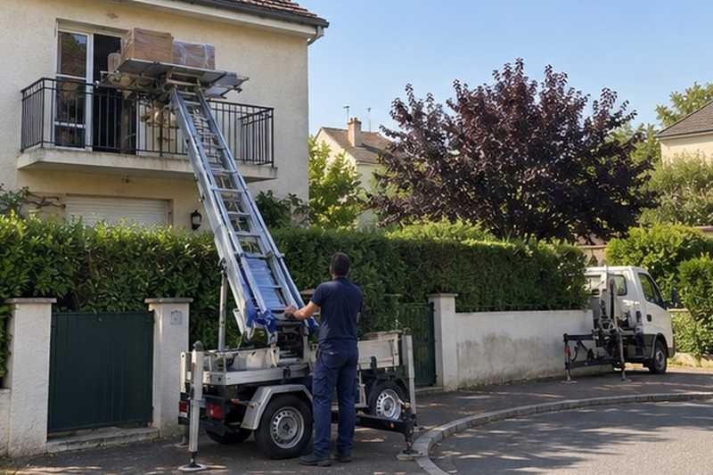 Monte-meuble par-dessus une haie