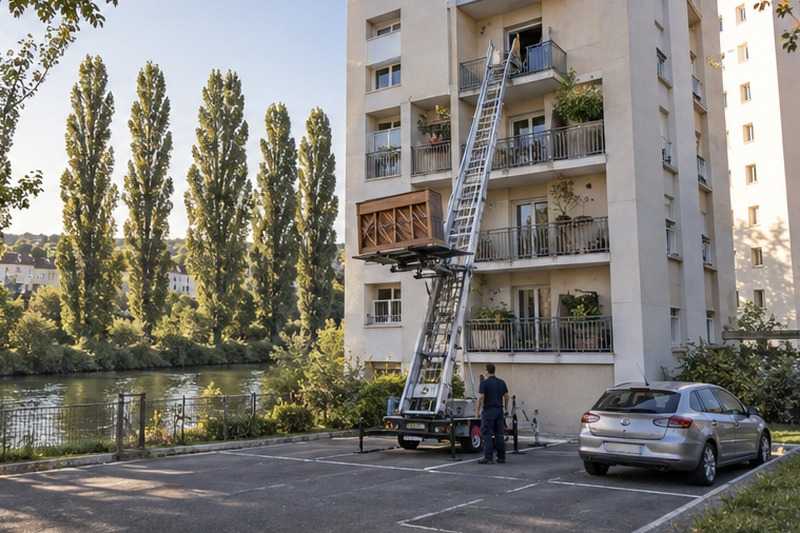 Monte-meuble au pied d’une résidence riveraine : chantier Allée des Serres