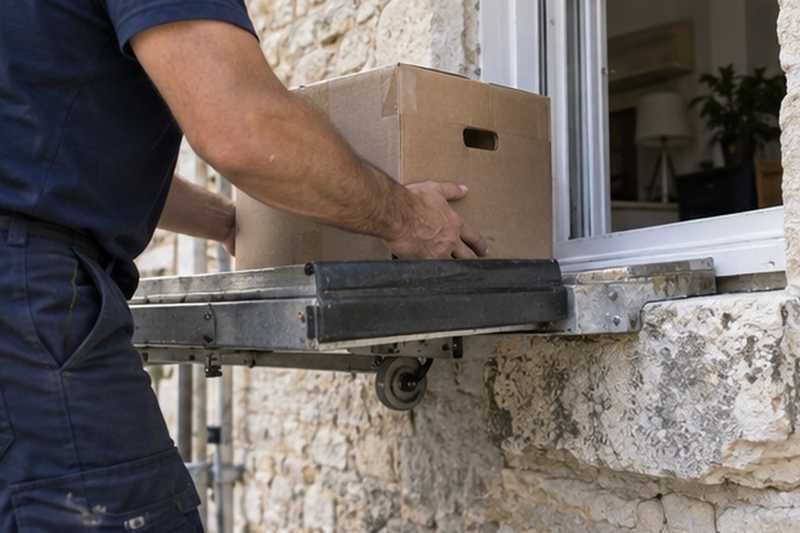 Carton glissé sur un appui en pierre, Savigny-sur-Orge