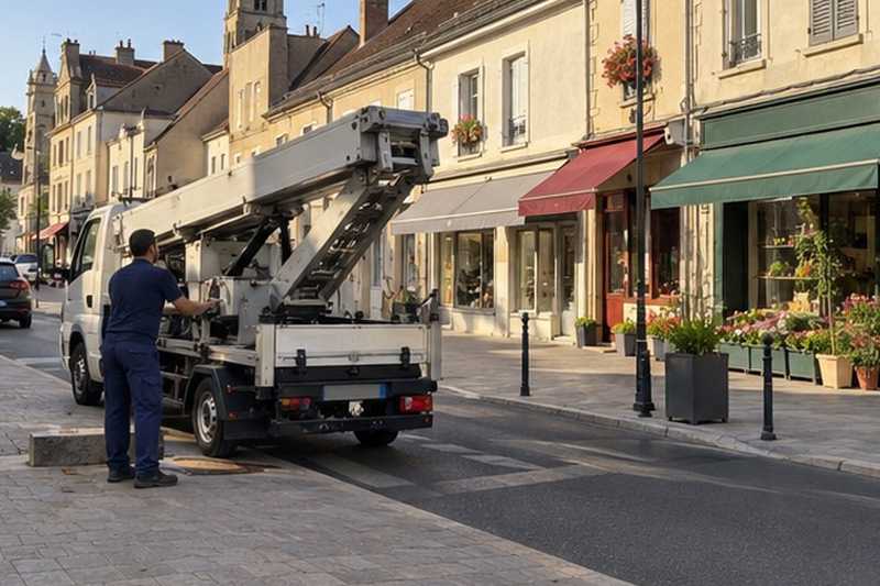 Repli du monte-meuble après chantier, Vigneux-sur-Seine