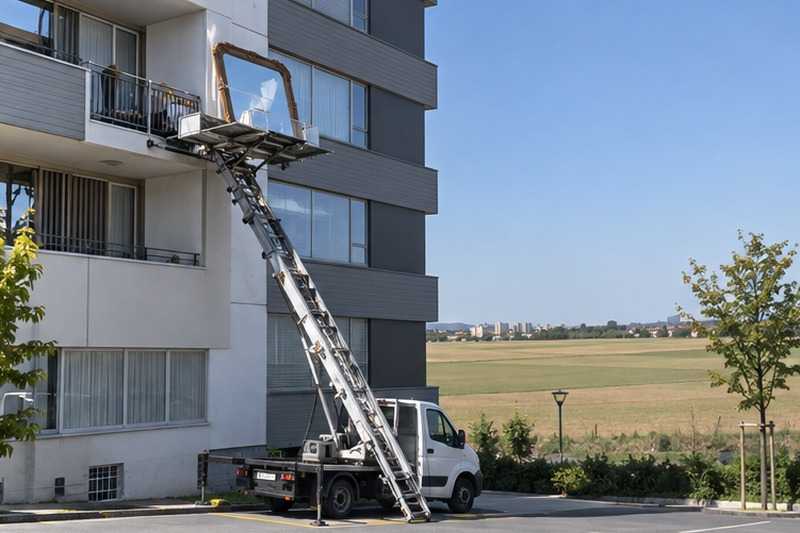 Miroir encadré monté le long d’une façade moderne : chantier Rue Auber