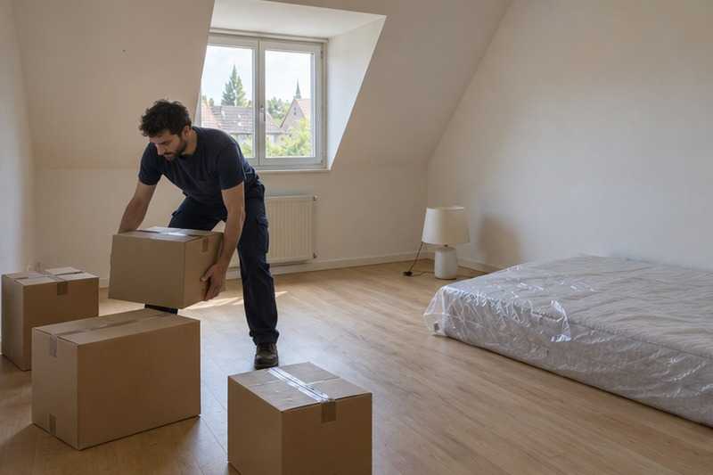 Quelques cartons dans une chambre