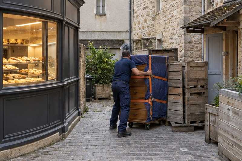 Commode dans une petite cour arrière : chantier Rue Au Comte