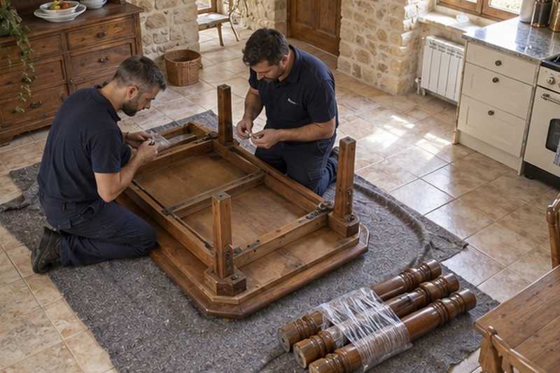 Table de ferme démontée pieds groupés